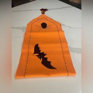 Halloween Orange Table Runner with Spider and Bat Design